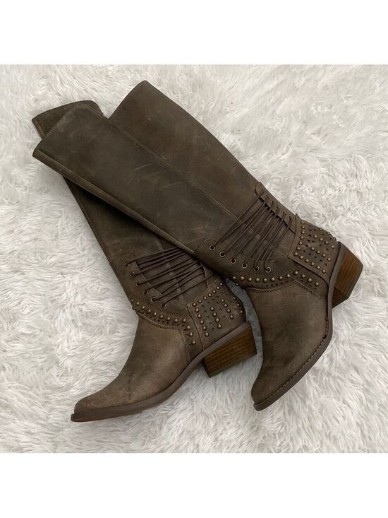 Not Rated Shoes - Not Rated weathered brown grommet & stitched riding boot